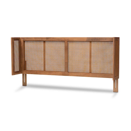 Baxton Studio Rina Ash Walnut Finished and Rattan Full Size Wrap-Around Headboard 159-9813